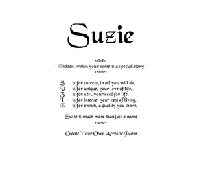Acrostic poem gift, make your own acrostic Suzie  poem, Personalized Gifts, personalized-unique-gifts, personalize gifts