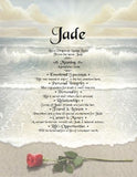 Name meaning, Jade name, Rose on beach background,  meanings of name, baby name, Personalize Gifts, Personalized Gifts, personalized-unique-gifts