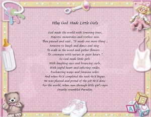 Why God Made Little Girls, Baby Girl poem, gift for a baby girl, new born baby girl, daddy little gifts, Personalized Gift, Design Gifts, personalized-unique-gifts