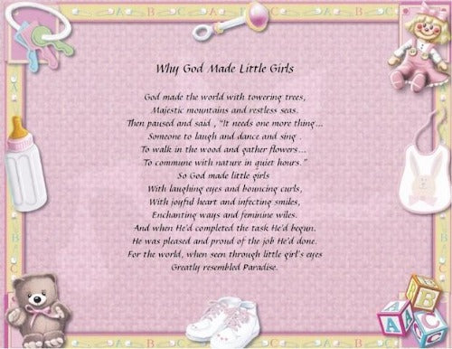 Why God Made Little Girls, Baby Girl poem, gift for a baby girl, new born baby girl, daddy little gifts, Personalized Gift, Design Gifts, personalized-unique-gifts