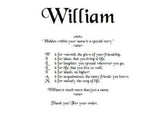 Acrostic Poems, by email order,  William Poem , Poem Name, personalized unique gifts 