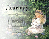 Acrostic poem for kids, Courtney, Child Angel girl with bunny, Poem Name, personalized gifts, personalized unique gifts