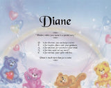 Acrostic poem for kids, Diane, Care bear, Name turn into poem, personalized gifts, personalized-unique-gifts
