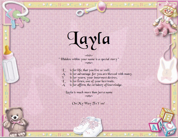 Baby Acrostic Poem, Layla, name poem, baby gift, personalized-unique-gifts, personalized gifts